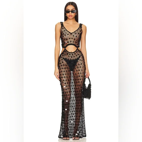 Superdown Black Crochet Maxi Cover-Up - Picture 1 of 3